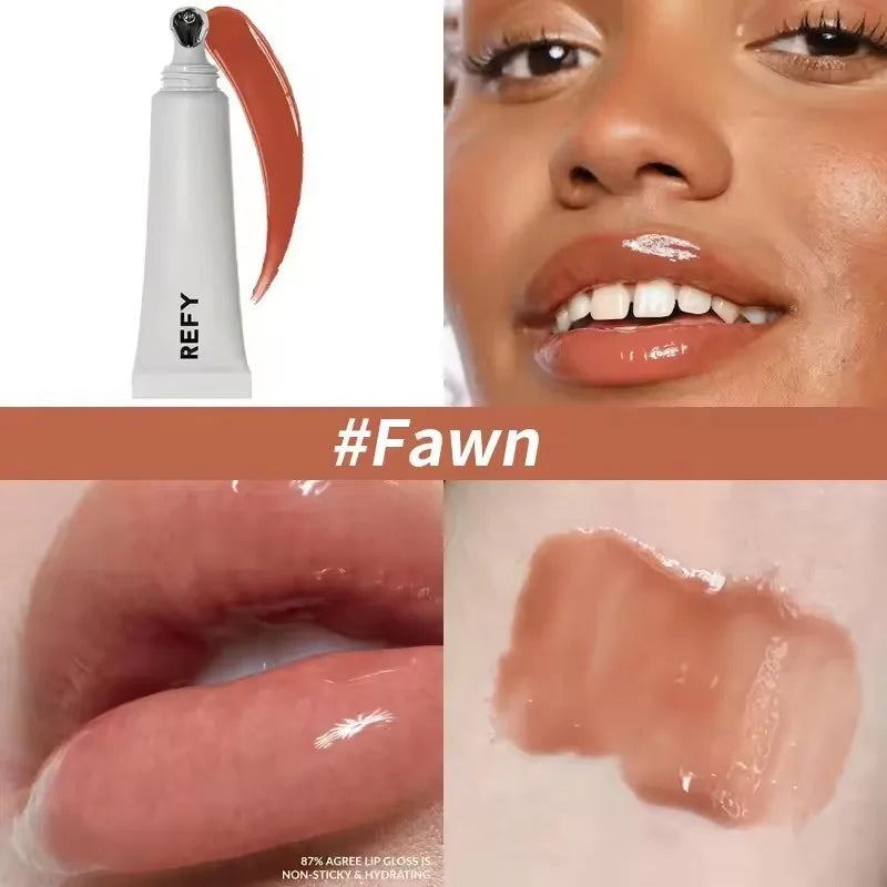 Fashion REFY 6 Colors Lip Gloss with Hyaluronic Acid Nonstick Long-lasting Smooths Lips Nourishing Hydrating Lip Care Cosmetics
