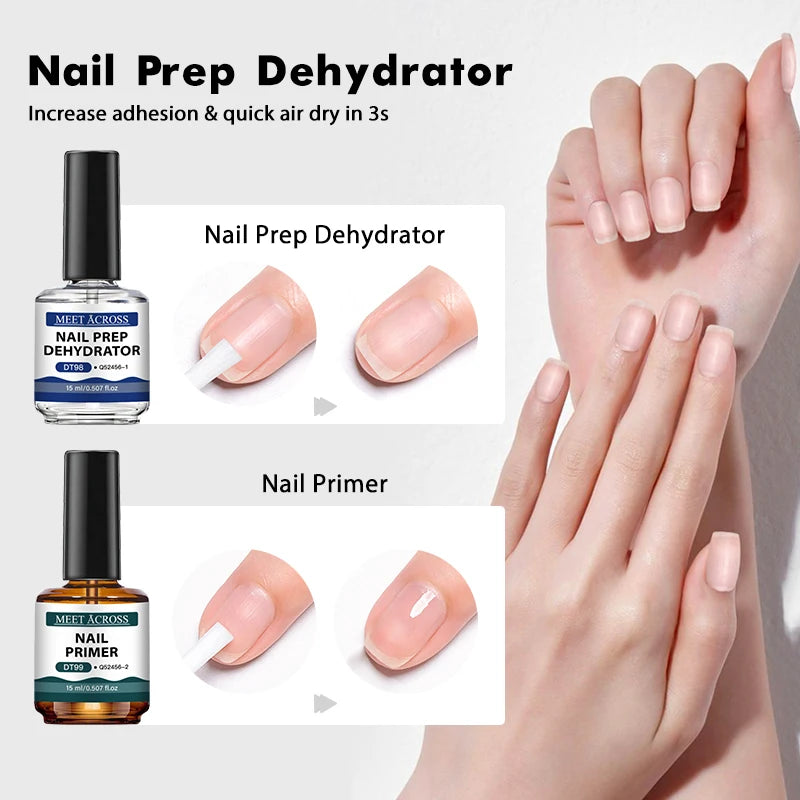 2pcs 15ml Nail Primer & Nail Prep Dehydrator No Need Lamp to Dry Natural Dry Long Lasting Nail Art Functional Manicure Varnish