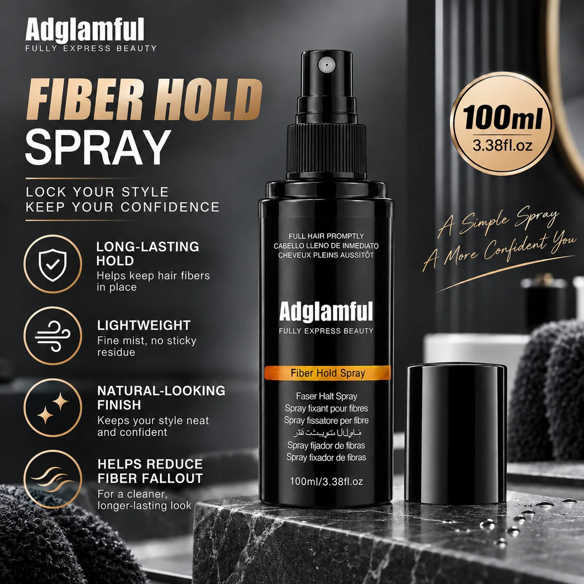 100ml Hair Fiber Hold Spray Long Lasting Lightweight Fixing Spray for Hair Building Fibers Natural Looking Finish Men Women