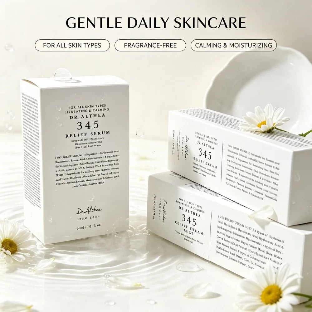 Dr.Althea 345 Complete 3-Step Skincare Routine Set Serum Cream Facial Mist Fragrance Free Calming Hydrating Facial Skin Care Kit
