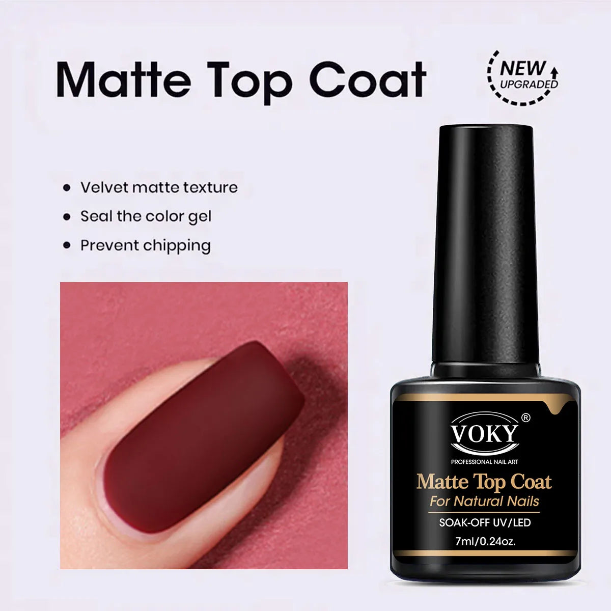 VOKY 0.24oz No Wipe Top Coat And Base Top Coat And Matte Top Coat Set - Shiny Finish, Long Lasting, Soak Off LED Nail Lamp Gel