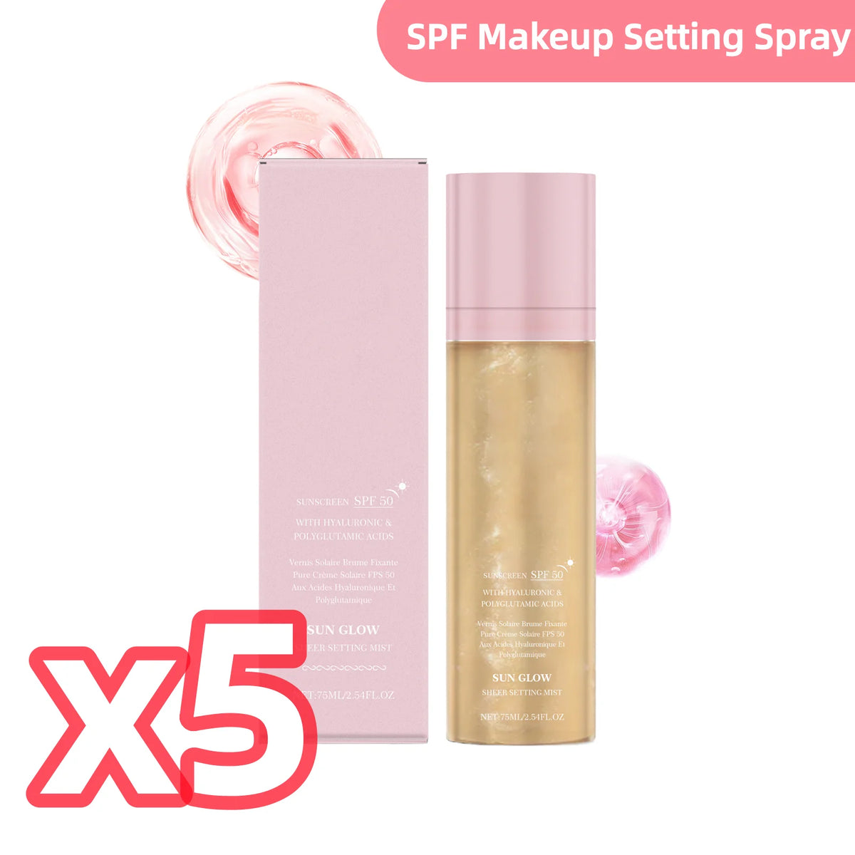 SPF Makeup Setting Spray Hydrating Glow Finish Waterproof Lightweight Non Greasy Lasting Makeup-Friendly Sunscreen Setting Mist