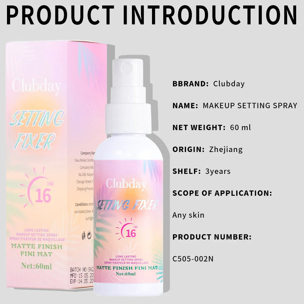 60ml Matte Setting Spray Lightweight Oil‑Control Long‑Lasting Natural Mist Finish Facial Makeup Cosmetics