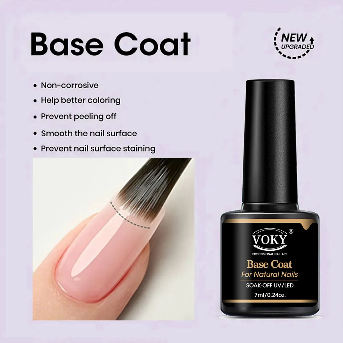 VOKY 0.24oz No Wipe Top Coat And Base Top Coat And Matte Top Coat Set - Shiny Finish, Long Lasting, Soak Off LED Nail Lamp Gel
