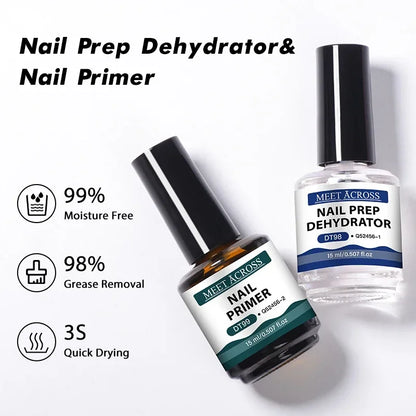 2pcs 15ml Nail Primer &amp; Nail Prep Dehydrator No Need Lamp to Dry Natural Dry Long Lasting Nail Art Functional Manicure Varnish