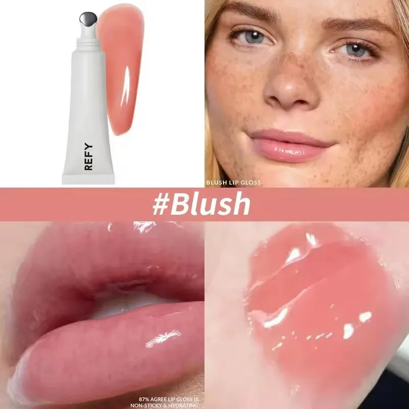 Fashion REFY 6 Colors Lip Gloss with Hyaluronic Acid Nonstick Long-lasting Smooths Lips Nourishing Hydrating Lip Care Cosmetics