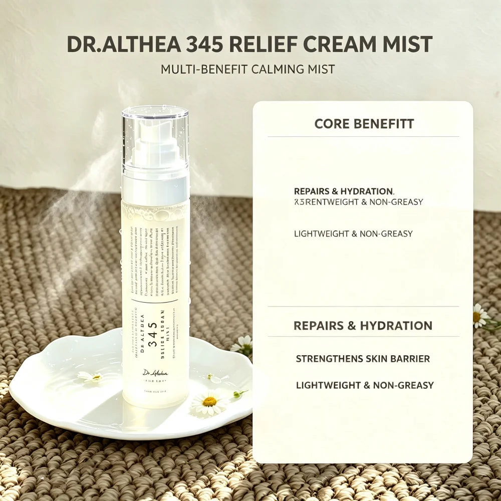 Dr.Althea 345 Complete 3-Step Skincare Routine Set Serum Cream Facial Mist Fragrance Free Calming Hydrating Facial Skin Care Kit